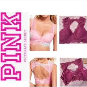 PINK Victoria's Secret Bralette Lace Burgundy Racerback Size Medium